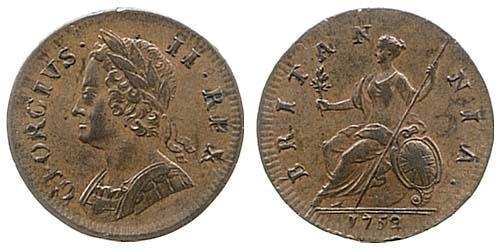 1/2 Penny 大不列顛王國 (1707 - 1800) 銅 乔治二世 (大不列颠) (1683 - 1760)