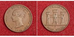 1/2 Quarto Gibraltar (1704 - ) Rame Vittoria (1819 - 1901)