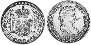 1/2 Real Virreinato de Nueva España (1519 - 1821) Plata Fernando VII de España (1784-1833)