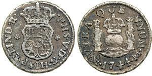 1/2 Real Virreinato de Nueva España (1519 - 1821) Plata Felipe V de España (1683-1746)