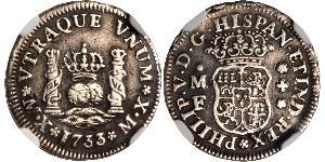1/2 Real Virreinato de Nueva España (1519 - 1821) Plata Felipe V de España (1683-1746)