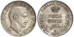 1/2 Rupee Kingdom of Italy (1861-1946) Argent Victor-Emmanuel III d