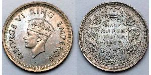 1/2 Rupee Britisch-Indien (1858-1947) Billon Silber Georg VI (1895-1952)