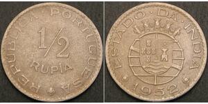 1/2 Rupee Inde portugaise (1510-1961) Cuivre/Nickel 