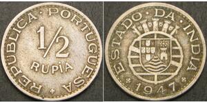 1/2 Rupee India portuguesa (1510-1961) Níquel/Cobre 