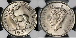 1/2 Rupee Mauricio (1968 - ) Níquel/Cobre 