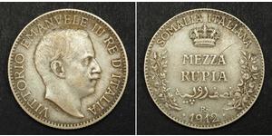 1/2 Rupee Kingdom of Italy (1861-1946) Plata Víctor Manuel III de Italia (1869 - 1947)