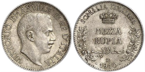 1/2 Rupee Kingdom of Italy (1861-1946) Plata Víctor Manuel III de Italia (1869 - 1947)