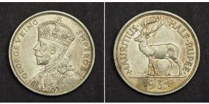 1/2 Rupee Mauricio (1968 - ) Plata Jorge V (1865-1936)