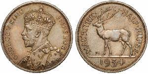 1/2 Rupee Mauricio (1968 - ) Plata Jorge V (1865-1936)