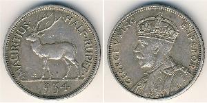 1/2 Rupee Mauricio (1968 - ) Plata Jorge V (1865-1936)
