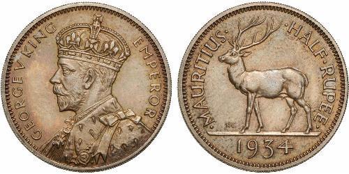 1/2 Rupee Mauricio (1968 - ) Plata Jorge V (1865-1936)