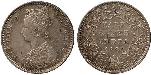 1/2 Rupee Raj Británico (1858-1947) Plata Victoria (1819 - 1901)
