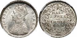 1/2 Rupee British Raj (1858-1947) Silver Victoria (1819 - 1901)