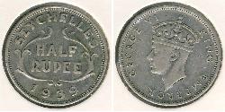 1/2 Rupee 塞舌尔 銀 乔治六世 (1895-1952)