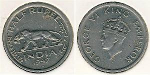 1/2 Rupee 英属印度 (1858 - 1947) 镍 乔治六世 (1895-1952)