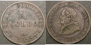 1/2 Soldo Papal States (752-1870) Copper Pope Pius IX (1792- 1878)