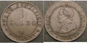 1/2 Soldo Kirchenstaat (752-1870) Kupfer Pius IX (1792- 1878)