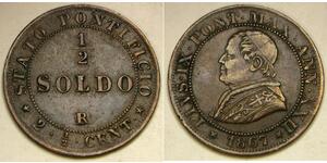 1/2 Soldo Stato Pontificio (752-1870) Rame Papa Pio IX (1792- 1878)