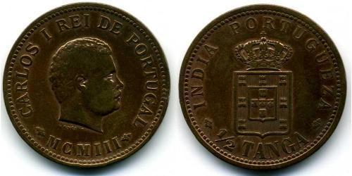 1/2 Tanga Portuguese India (1510-1961) Copper Carlos I of Portugal (1863-1908)