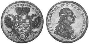 1/2 Thaler Principato di Ansbach (1398–1792) Argento Cristiano Federico di Brandeburgo-Ansbach(1736 – 1806)