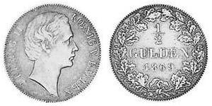 1/2 Гульден Королівство Баварія (1806 - 1918) Срібло Людвіг II (король Баварії)(1845 – 1886)