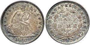 1/2 Дайм / 5 Цент США (1776 - ) Серебро/Медь 