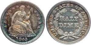 1/2 Дайм / 5 Цент США (1776 - ) Серебро/Медь 