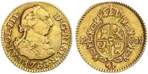 1/2 Ескудо Іспанська Імперія (1700 - 1808) Золото Карл III король Іспанії (1716 -1788)