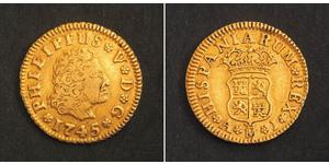 1/2 Ескудо Іспанія Золото Філіп V король Іспанії  (1683-1746)