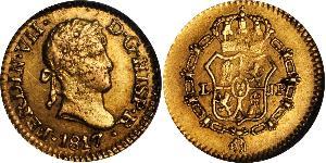 1/2 Ескудо Віце-королівство Перу (1542 - 1824) Золото Фердинанд VII король Іспанії (1784-1833)