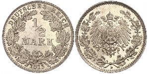 1/2 Марка Німецька імперія (1871-1918) Срібло 