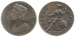1/2 Пенни Королевство Великобритания (1707-1801) Медь Георг II (1683-1760)