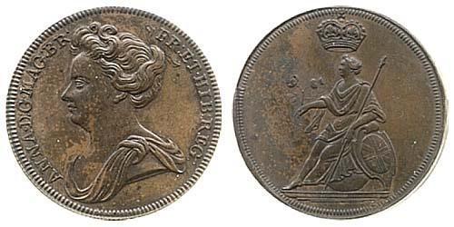1/2 Пені Королівство Великобританія (1707-1801) Мідь Анна Стюарт(1665-1714)