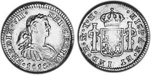 1/2 Реал Новая Испания (1519 - 1821) Серебро Фердинанд VII король Испании (1784-1833)