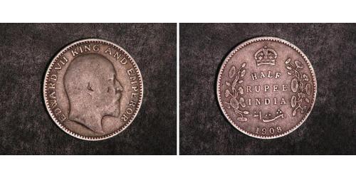 1/2 Рупия Британская Индия (1858-1947) Серебро Эдуард VII (1841-1910)