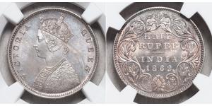 1/2 Рупія Британська Індія (1858-1947) Срібло Вікторія (1819 - 1901)