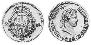 1/2 Эскудо Новая Испания (1519 - 1821) Золото Фердинанд VII король Испании (1784-1833)