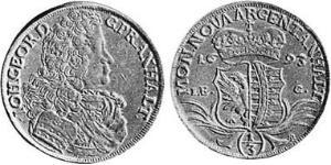 1/3 Талер Ангальт-Дессау (1603 -1863) Серебро Иоганн Георг II (князь Ангальт-Дессау)(1627 – 1693)