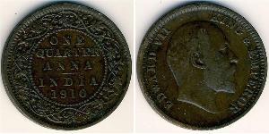 1/4 Anna Raj Británico (1858-1947) Bronce Eduardo VIII (1894-1972)
