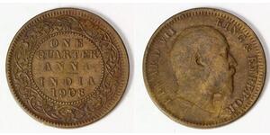 1/4 Anna Raj Britannico (1858-1947) Bronzo Edoardo VIII (1894-1972)