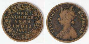 1/4 Anna Raj Británico (1858-1947) Cobre Victoria (1819 - 1901)