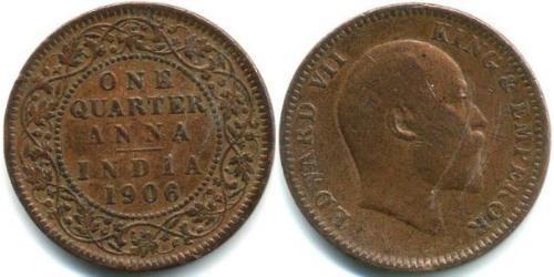 1/4 Anna Raj britannique (1858-1947) Cuivre 