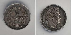 1/4 Franc Monarchia di Luglio (1830-1848) Argento Luigi Filippo di Francia (1773 -1850)