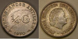 1/4 Gulden Antille Olandesi (1954 – 2010) Argento Juliana of the Netherlands (1909 – 2004)