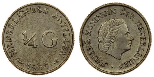 1/4 Gulden Antille Olandesi (1954 – 2010) Argento Juliana of the Netherlands (1909 – 2004)