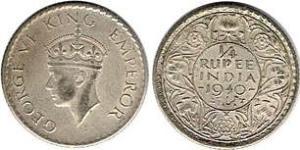 1/4 Rupee Raj Britannico (1858-1947) Argento Giorgio VI (1895-1952)