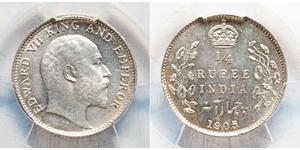 1/4 Rupee Raj Britannico (1858-1947) Argento Edoardo VII (1841-1910)