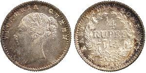 1/4 Rupee Raj Británico (1858-1947) Plata Victoria (1819 - 1901)