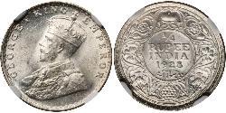 1/4 Rupee British Raj (1858-1947) Silver George V of the United Kingdom (1865-1936)